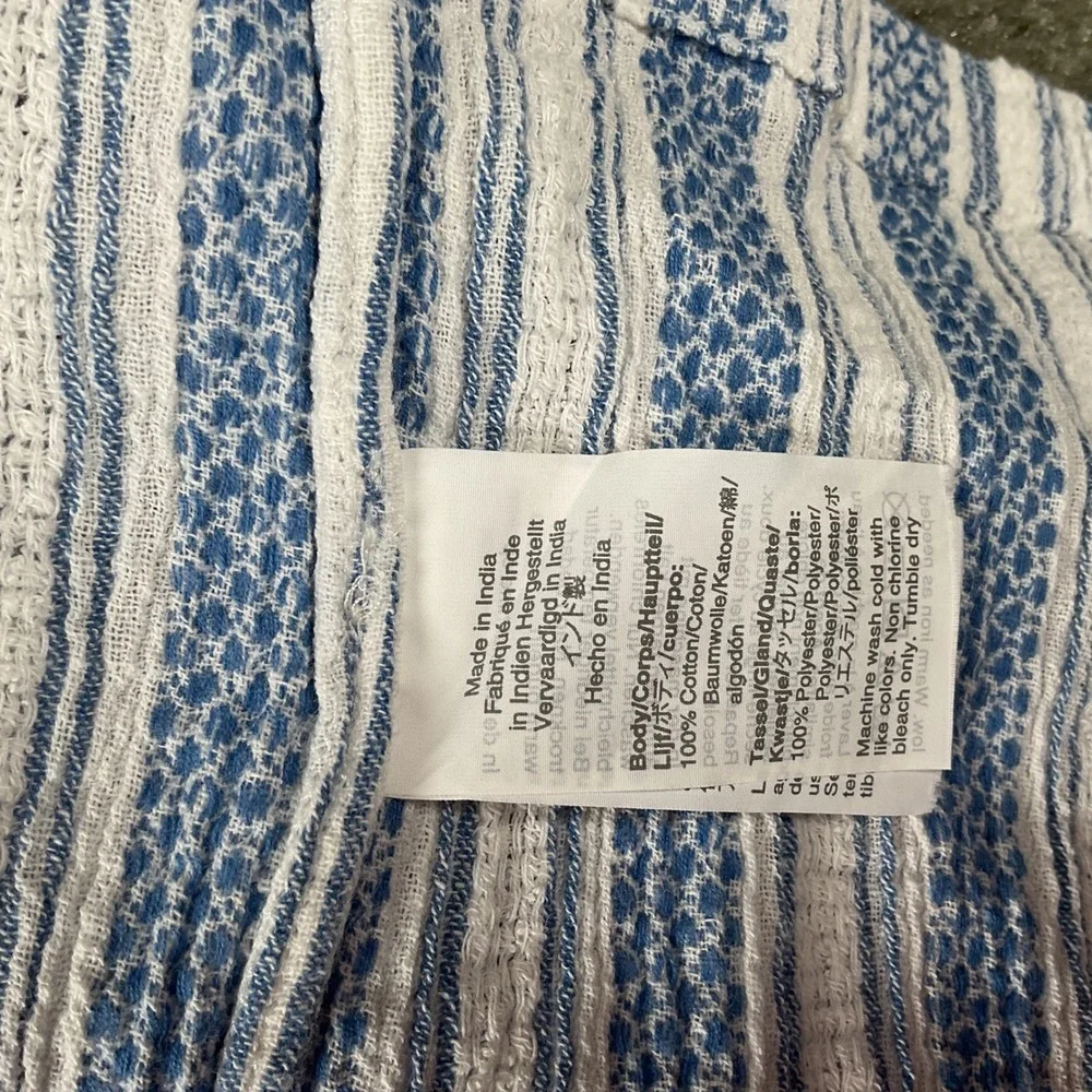 J.Crew Maxi Dress Womens XL Blue White Striped Tiered Cotton Gauze Tassel Tie